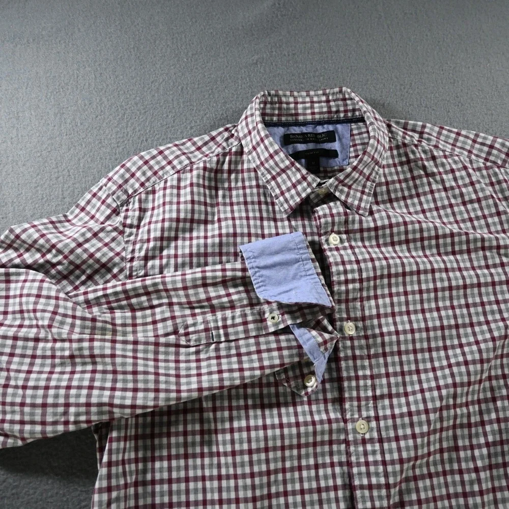 Banana Republic Mens Custom 078 Wash Shirt Slim Fit Medium Red Gingham Check